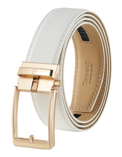 Image of Tonywell Men's Leather Ratchet Belt, 1 3 /8 inch Adjustable Dress Belt, Trim to Fit
