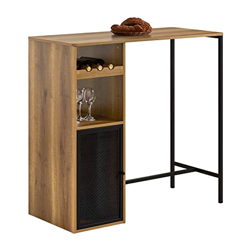 SoBuy Table de Bar, Table Haute, Table à Manger, Table pour Cuisine, Salle à Manger, Salon avec Supports pour Verres et Bouteilles, Étagère et 2 Compartiments, 108 x 48 x 105 cm, FWT97-PF