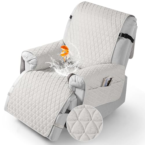 Image of TAOCOCO 100% Waterproof Recliner Chair Covers, Non Slip Recliner Covers that Stay in Place, One-Piece Washable Reclining Chair Cover with Elastic Straps, White, Fits 28 inch Seat Width