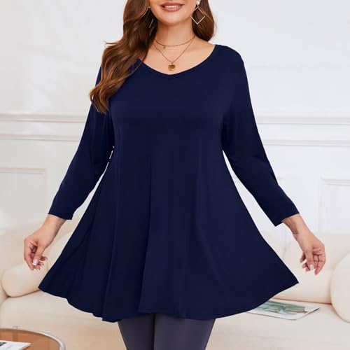 Image of LARACE Tunics 3 /4 Sleeve Plus Size Tops for Women V Neck Loose Fit Flowy Clothing for Leggings