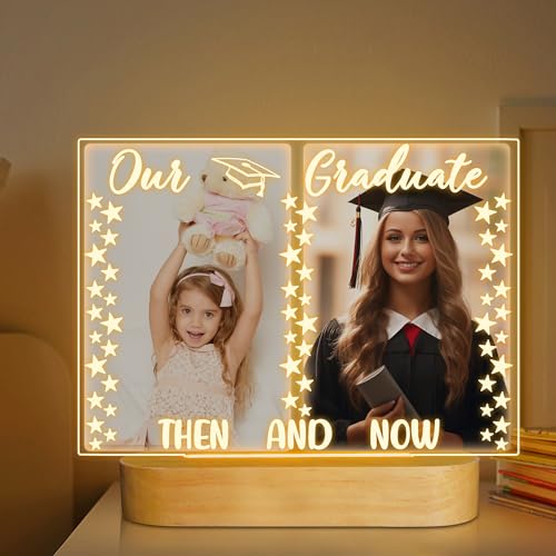 Attivolife Then and Now Graduation Frames 2024, Graduate Gift Photo Frame LED Night Light, Best Bedroom Table Decor Commencement College Gift for Son Daughter Friend
