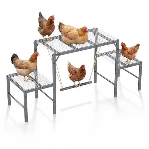 Magicfly Chicken Perch Swing in Coop, Metal Chicken Roosting Bar for Pet Chickens' Health and Happiness, Large Capacity for 10-12 Chickens, Chicken Toys Accessories for Backyard Farms, Grey
