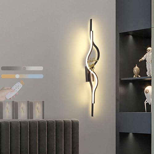 Lámpara de pared larga para dormitorio y sala de estar con luz LED regulable negra
