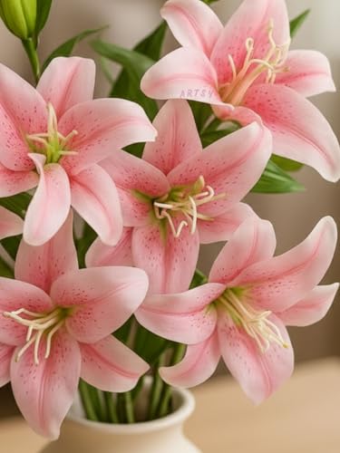 Image of ARTSY Artificial Flowers for Decoration Lily Flower Bunch for vase /Pot, Long Size Stick stem, Home /Office Decor, Gift, Artificial Plant, Craft, Without Vase, 100 cm Height, 1 piece, babypink