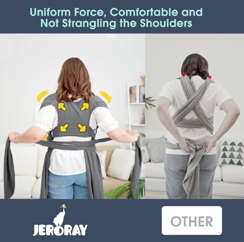 Jeroray Baby Wrap Carrier Sling: Baby Wearing Wraps Newborn to Toddlers Infants Stretchy Easy to Wear Hands Free Plus Size, Light Grey - Thumbnail 7