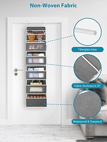 Parake 6-Shelf Over The Door Organizer, Flexible 1 Split Into 2 Hanging Storage Door Organizer, Over The Door Storage With 5 Large Pockets, For Closet Pantry Bathroom Nursery Bedroom (Grey) #TOP6
