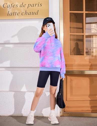 Image of Arshiner Girls Half Zip Sweatshirt Fleece Quarter Zip Pullover Sweatshirts | Fall Fashion Clothes for Teen Girls with Thumb Hole for 5-16 Years