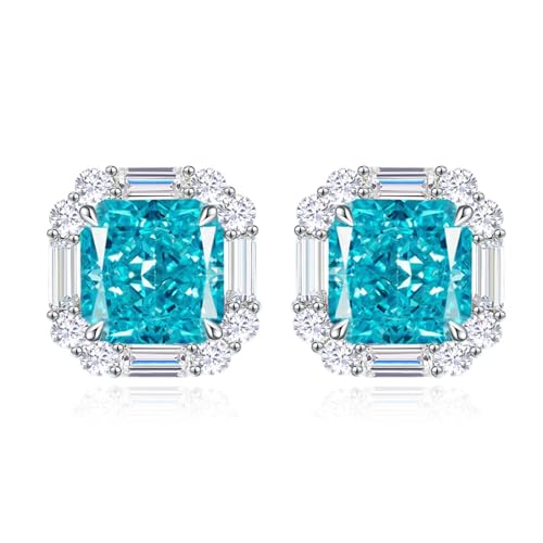 Boucles d'oreilles argent 925 anti-allergie avec simili diamant bleu pour peau sensible