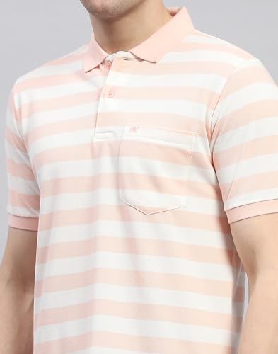 Image of Monte Carlo Mens Striped Polo Collar Half Sleeve Cotton Blend Casual T-Shirt (224064107)