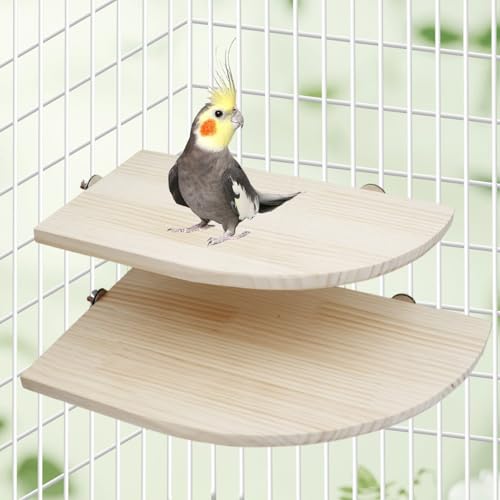 Image of Bird Perch Stand Platform, 13.7 x 7.8 Inch Large Natural Wooden Small Animals Cage Shelf, Cage Accessories for Parrots Parakeets Cockatiels Rats Hamster Guinea Pig Conure Chinchillas