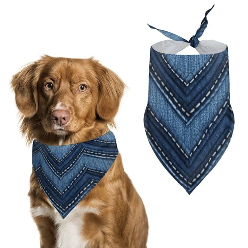 Gradient Blue Denim Dog Bandanas for Feeding Grooming, Triangle Pet Bibs for Cats & Dogs Washable Fashion Pets Scarf for Party Travel 27.6 X 11.8 Inch