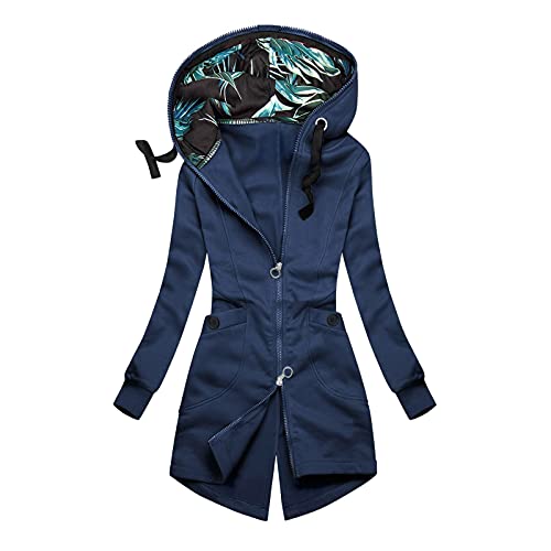 Aniywn Women's Soft Fleece Comfortable Jacket High Neck Casual Solid Basic Lightweight Full Zip Pocket Hoodie Sweatshirts Navy