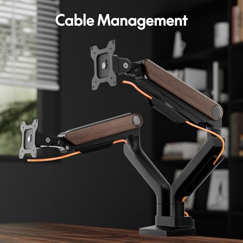 Image of FlexiSpot Monitor Stand, Heavy Duty Dual Monitor Arm for Ultrawide Screen up to 39 inch and 44 Lbs, Adjustable Gas Spring Arm with C Clamp & Grommet Base for Gaming Office, 75 /100 VESA Mount, Wood Grain