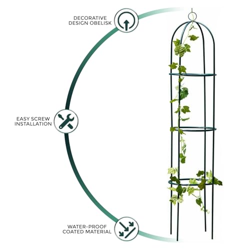 Crystals Garden Obelisk – 1.9M Heavy Duty Steel Frame Trellis for Climbing Plants, Metal Obelisk Vegetables & Flowers, Weatherproof Design for Yard & Patio_Green (2 X Garden Obelisk) - Image 2
