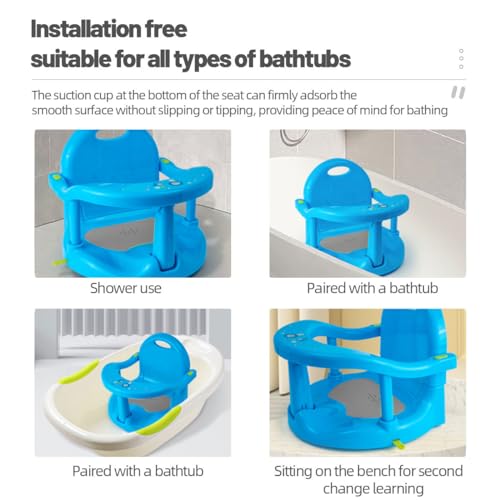 Foldable Baby Bath Seat, Non Slip Baby Bathtub Seat for Baby Sitting Up, Cute Shape 360 Degrees Surround Baby Bathtub Seat with Suction Cups for Infants Baby 6-36 Months (Blue) - Thumbnail 2