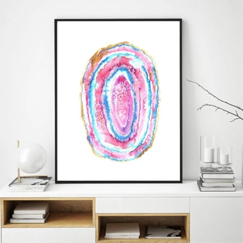 Impression sur toile agate bleue peinture aquarelle haute definition decoration or 70x100