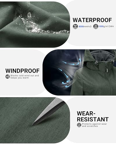 Chaqueta larga softshell con capucha mujer abrigo forro polar impermeable 3