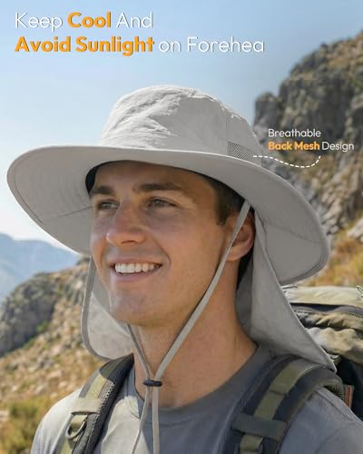 Image of Sun Hats for Men Wide Brim Bucket Hat with Neck Flap for Fishing & Hiking Mens Sun Hat for UV Protection