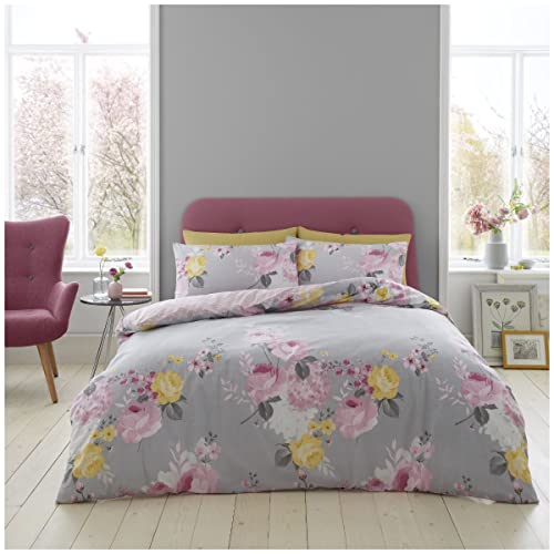 GC GAVENO CAVAILIA Soft Hallie Floral Duvet Covers - Polka Dots King Size Beddings - Reversible Rose Breathable Quilt Cover Sets - Blush Pink