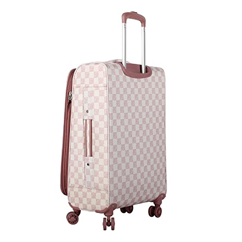 Steve Madden Designer Luggage Collection - Lightweight 24 Inch Expandable Softside Suitcase - Mid-size Rolling 4-Spinner Wheels Checked Bag (Chalet Pink, 24in)3