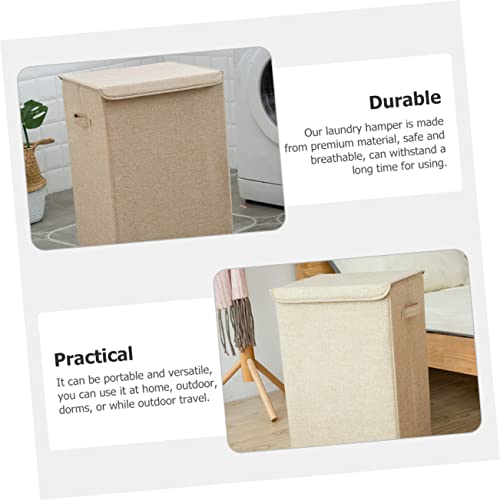 Panier à linge en tissu Hemobllo beige avec couvercle rabattable - 4