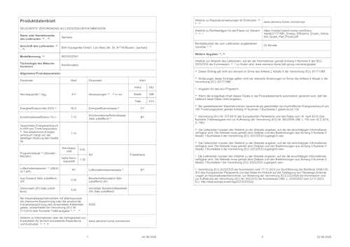 Siemens WQ33G2D41 iQ500, Wärmepumpentrockner 9 kg, schneller Trocknen mit speedPack, autoDry - schonende Trocknung, Halbe Beladung, Knitterschutz, Beladungsempfehlung, LED-Display, Weiß