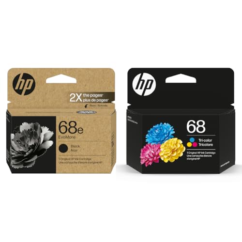 Image of HP 68e EvoMore Black Original Ink Cartridge and 68 Tri-Color Original Ink Cartridge Bundle