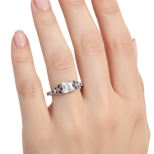 Image of Choose Your Gemstone Split Band Antique Ring Sterling Silver Princess Shape Side Stone Engagement Rings Minimal Modern Design Birthday Wedding Gift US Size 4 to 12