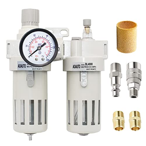 1/2" Npt Compressed Air Filter Regulator Lubricator Combo,Air Tool Compressor Filter With Gauge(0-150Psi),Air Dryer For Compressor,Water/Oil Trap Separator(Manual Drainage) #TOP28