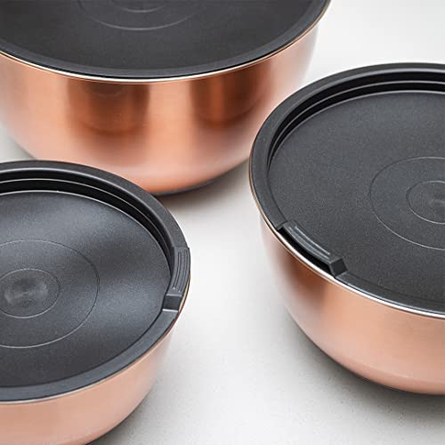 Samma Copper Mixing Bowls- Mixing Bowl Set With Stainless Steel Body- Copper With Black Silicone Bottom Mixing Bowl- Versatile Kitchen Mixing Bowls- 3 Piece Copper Mixing Bowls With Lids thumb #5