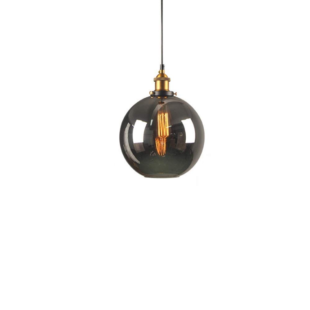 Lustre salon boule de verre fumé gris 25cm suspension industrielle E27 escalier