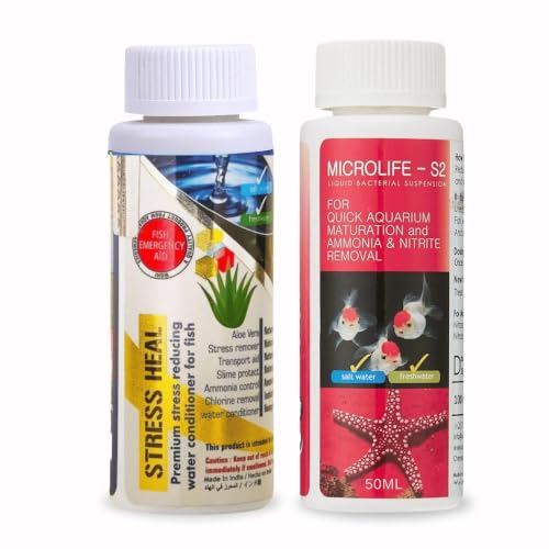 Image of Foodie Puppies Aquatic Remedies 2 in 1 Aquarium Medicine Combo - (Microlife + Stress Heal, 50ml Each) | Anti-Bacterial Effective Fish Skin Treatment for Fresh Water