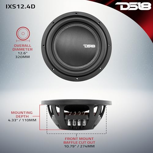 DS18 IXS10.4D Shallow Car Subwoofer - 10" 1000W MAX Power, 500W RMS, Dual Voice Coil, 4+4 Ohms Impedance (1 Speaker) by DS18 - Image 5