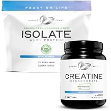 Muscle Feast Creapure Creatine Monohydrate - Unflavored 2lb x1 and Isolate Whey Protein Powder - Unflavored 5lb x1 - Muscle Recovery and Performance Bundle