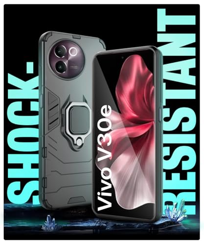Image of WOW IMAGINE Shock Proof Back Case Mobile Cover for Vivo V30e 5G | Back Cover Case (Tough Armor | Hybrid PC + TPU | Ring Holder & in-Built Kickstand | Black)