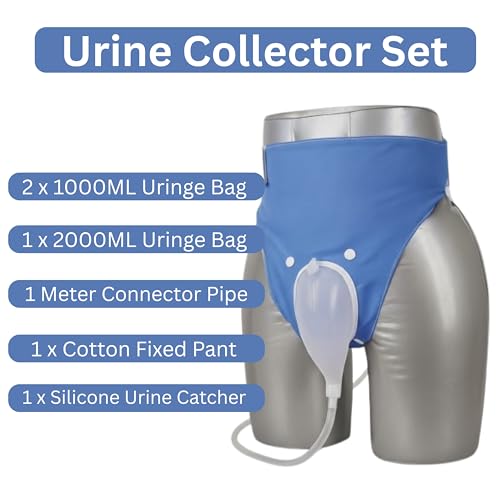 Image of OTICA Urine Collector Set For Elderly Men Reusable Urine Bag | 2 x 1000ml & 1 x 2000ml Reusable Pee Bag | Silicone Urine Catcher With Long Tube | Skin Friendly Pant For Indoor & Outdoor Use