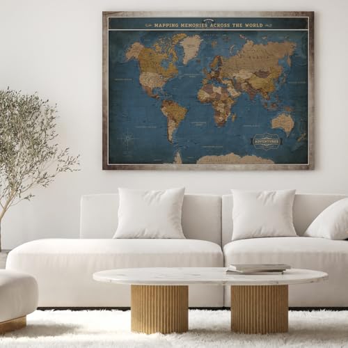 Image of DECORARTS - Oversized Modern Navy Blue World Map Canvas Wall Art, Extra Large Maps for Wall Decor, Gallery Statement Piece, Hand-Stretched Giclee Print, Handcrafted in USA, 40x30''