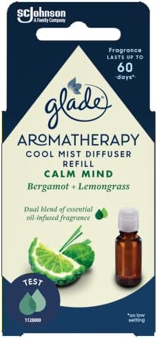 Glade Aromatherapy Essential Oil Diffuser Refill, Cool Mist Aromatherapy Diffuser& Air Freshener for Home, Calm Mind with Bergamot& Lemongrass Scent, 17.4 ml