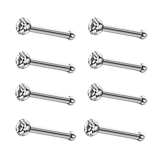 JewelrieShop 40pcs Nose Studs Stainless Steel CZ Nose Rings Stud Piercing Jewelry Bone Studs for Women Men Hypoallergenic 22G (1.5mm, White CZ)