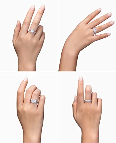 Fcinos Moissanite Engagement Rings, S925 Sterling Silver Wedding Rings Bridal Rings Set For Women, 18K White Gold Plated Halo Eternity Promise Ring 1Ct D Color #TOP2