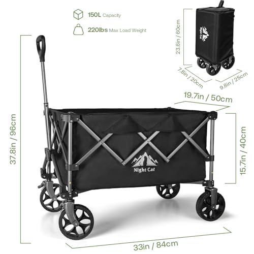 Image of Night Cat Collapsible Wagon with Table: 150L Wagon Gart with Table Top Folding Utility Wagon Combo Set