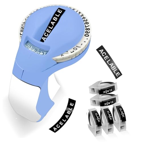 ACETONER Embossing Label Maker Machine with 5 Black Tapes, 3D Omega S Vintage 3D Embosser, Old School Handheld Label Printer, Portable Retro Manual Embossed Labeler for Home Office School DIY (Blue)