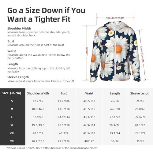 Sun Protection Hoodie Shirt Daisy pattern UPF 50+ Long Sleeve Outdoor Rash Guard for Men Women2