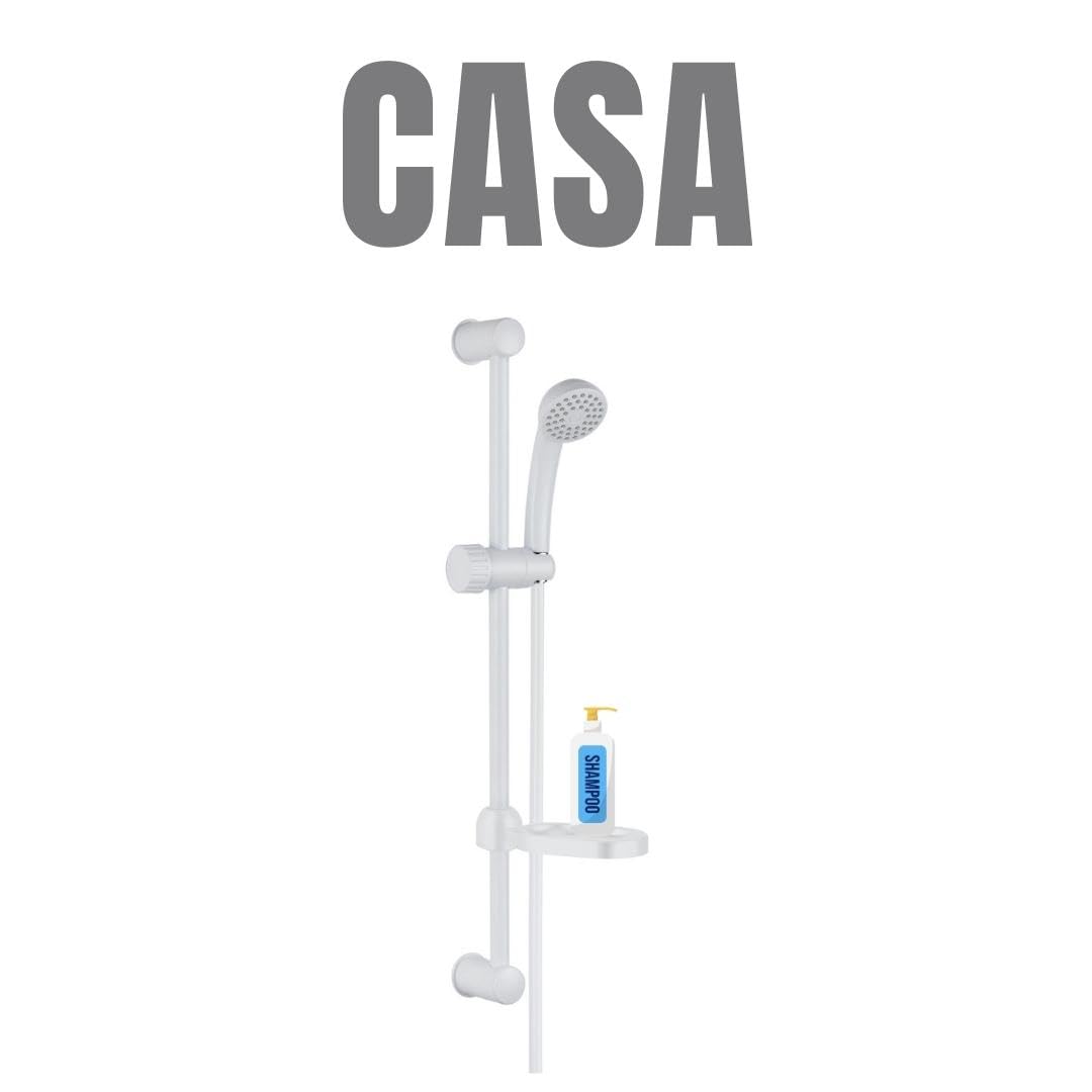 Ogomondo Saliscendi in Abs Bianco Blush con Doccetta e Portasapone Flessibilie di Collegamento Ideale per Esterni Camper Barca Non Fa Ruggine