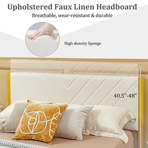 Giantex Full Size Upholstered Bed Frame, Wooden Slatted Bed With Adjustable Headboard & 4 Storage Drawers, Deluxe Platform Bed Frame With 1300 Lbs Weight Capacity, No Box Spring Needed, Gold&Beige #TOP7
