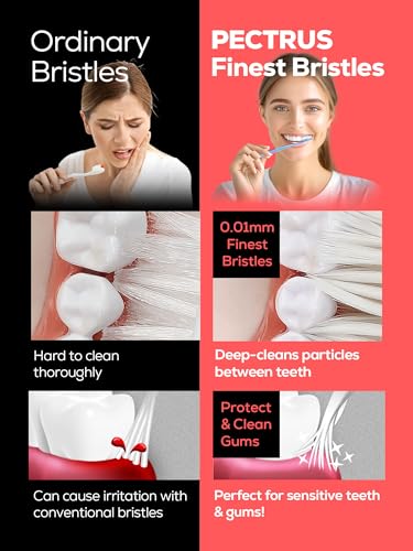 Pectrus Extra Soft Manual Toothbrushes for Adults, Regular Size Head, Paper Package, Ultra Soft Toothbrushes for Adults & Elders, Sensitive Teeth and Receding Gums, Pack of 6 (Super Soft)