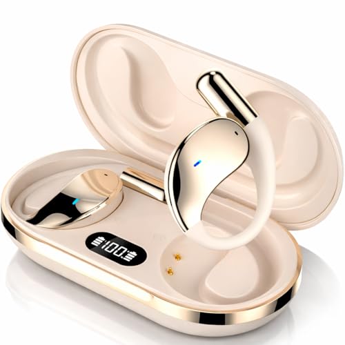Image of U30 OWS Open Ear Wireless Earbuds with Display, ENC Mic for Crystal-Clear Calls, 60hr Playtime with Type-C Fast Charging, BT5.4 Gaming Bluetooth Earphones, Touch Control Sports Headphone (BEIGE)