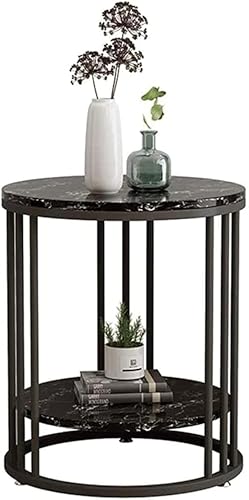 Image of Living Room Bedside Round Table Corner End Table Metal Nightstand or Mid-Century Modern Coffee Table with a Circle Accent for Compact Areas (Black)
