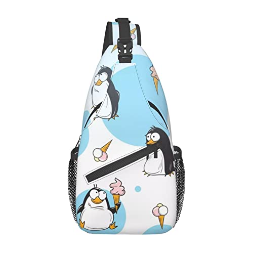 Sac à dos à bandoulière au motif pingouins et coucher de soleil artistique
