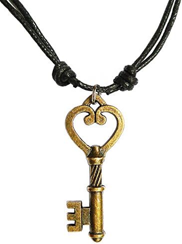 Bijoux De Ja Antique Bronze Unisex Skeleton Key Charm Pendant Adjustable Cord Necklace 16" (SKBzPNL)